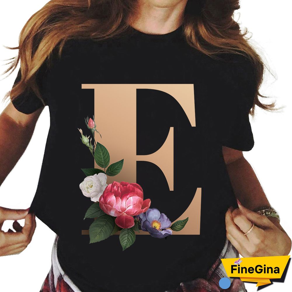Custom Name Letter Combination T-shirt 26 FloralAlphabetFontClassicTShirt Fashion Harajuku Kawaii TShirt Women Top Tees