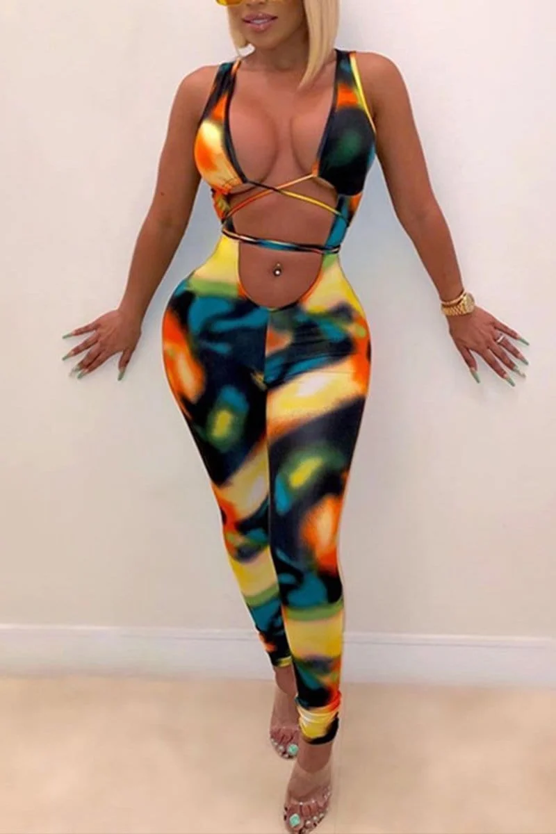 Sexy Printing Sleeveless Slim Jumpsuit