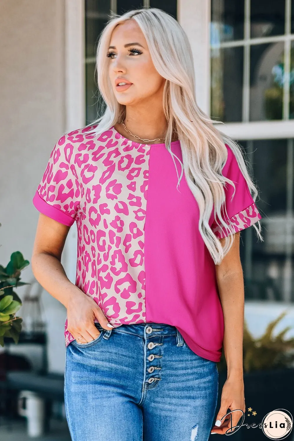 Half Leopard Patchwork Top