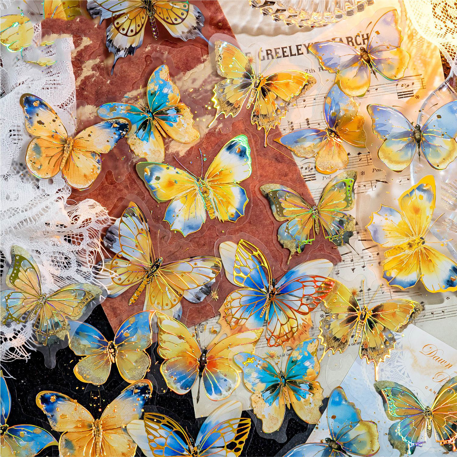 PET 스티커 - 꽃나비 시리즈 빈티지 브론징