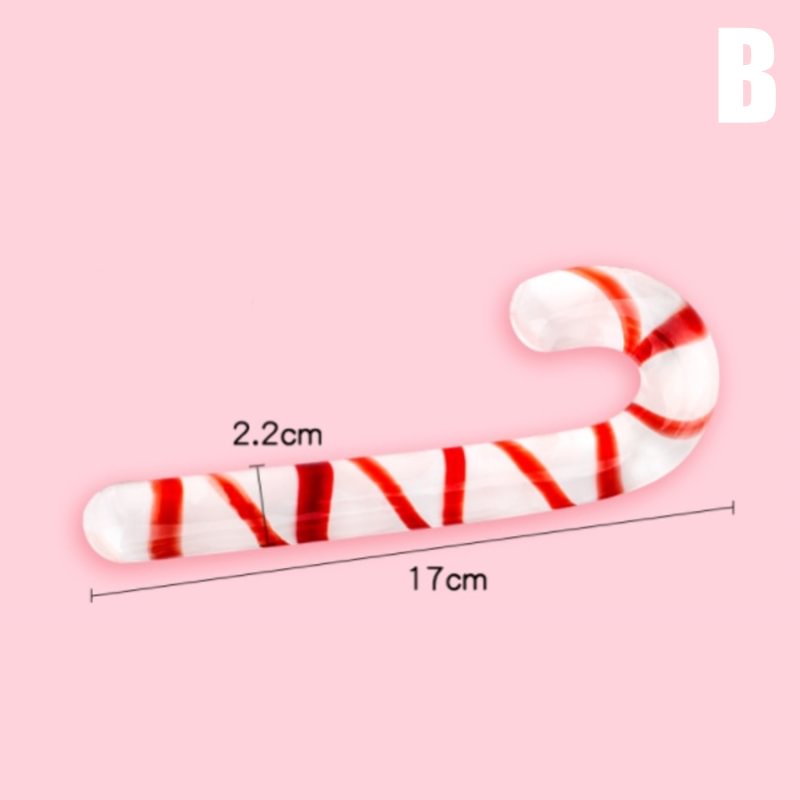 Christmas Cane Handle Crystal Glass Butt Plug 