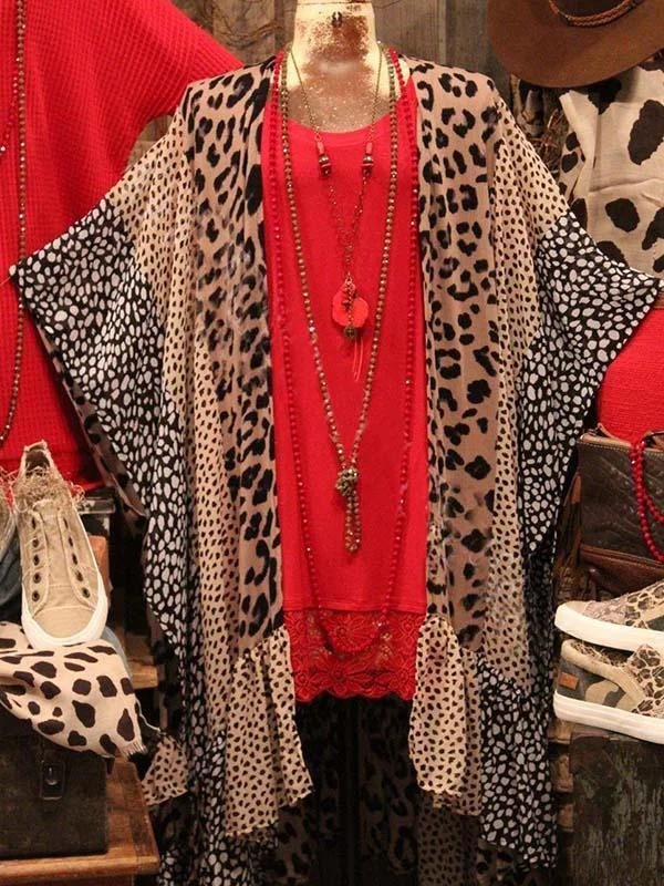 Ladies Leopard Print Short Sleeve Cardigan
