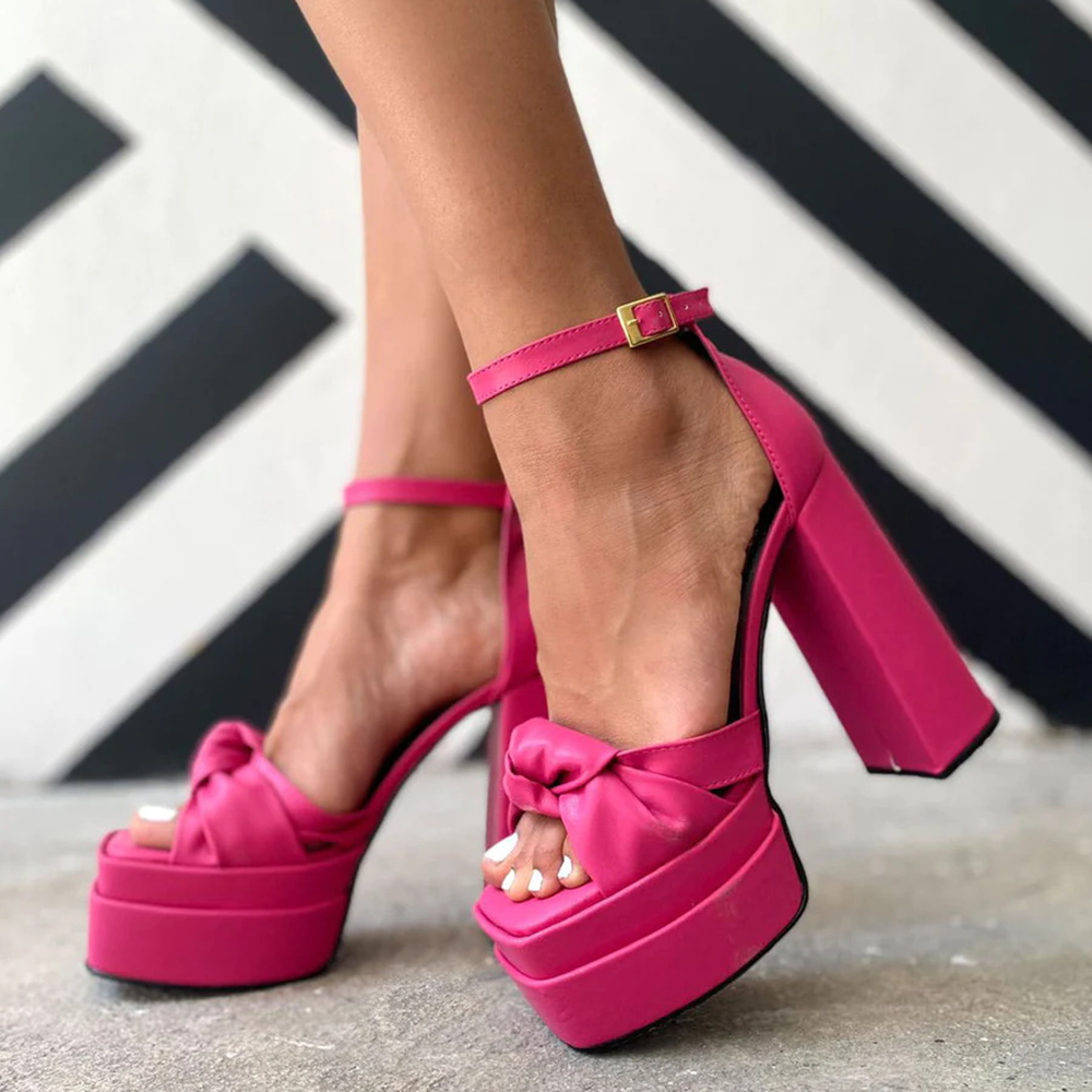 Pink Open Toe Chunky Heel Ankle Strap Sandals with Platform Nicepairs