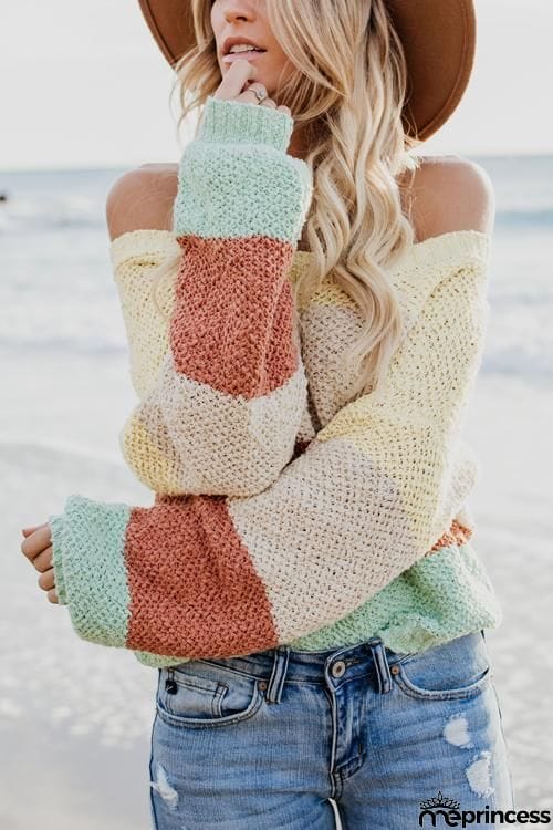 Color Block One Shoulder Sweater