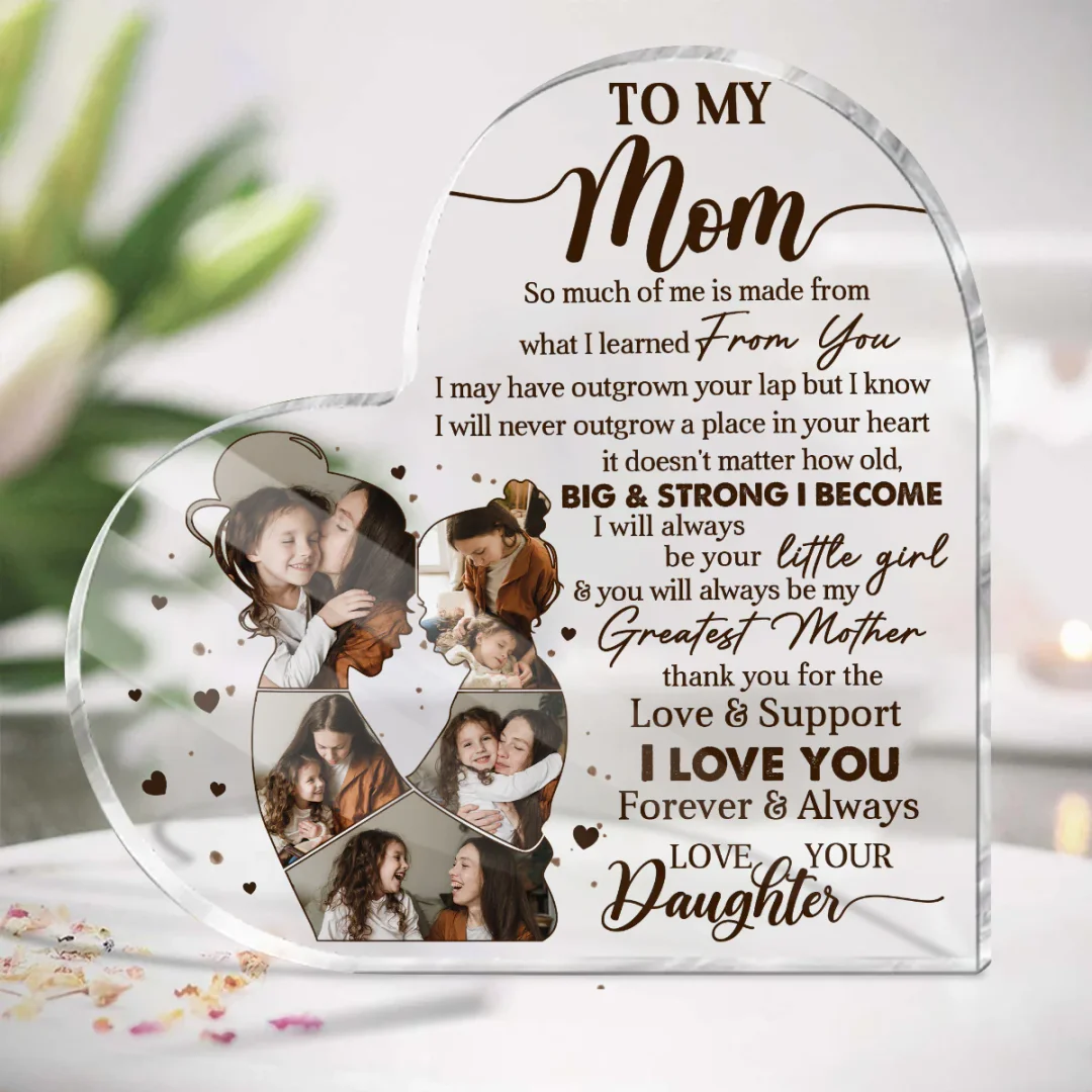 Mother And Daughter Photo Collage In Silhouette - Personalized Heart Acrylic Plaque - Best Gift For Mother