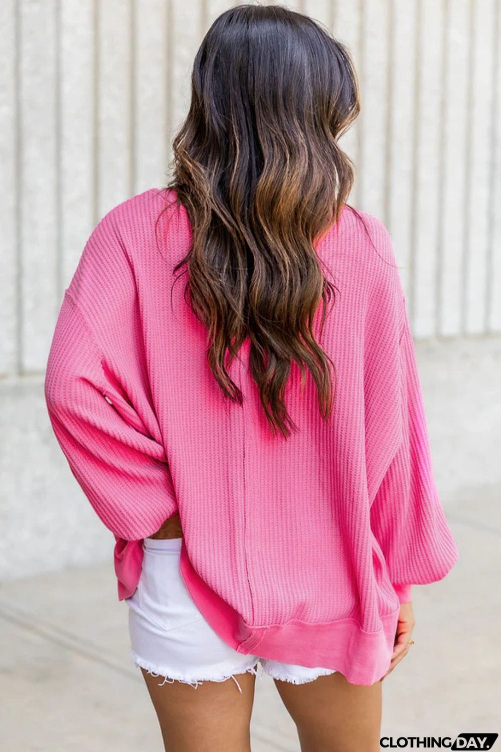 Textured V Neck Drop Shoulder Loose Top