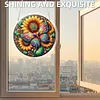 (25cm)DIY Acrylic Jigsaw Puzzle Window Hanging with Hanging Chain DIY Stained Glass Decoration Round Window Puzzle Decor for DIY Craft Project (Butterfly with Sunflowers)