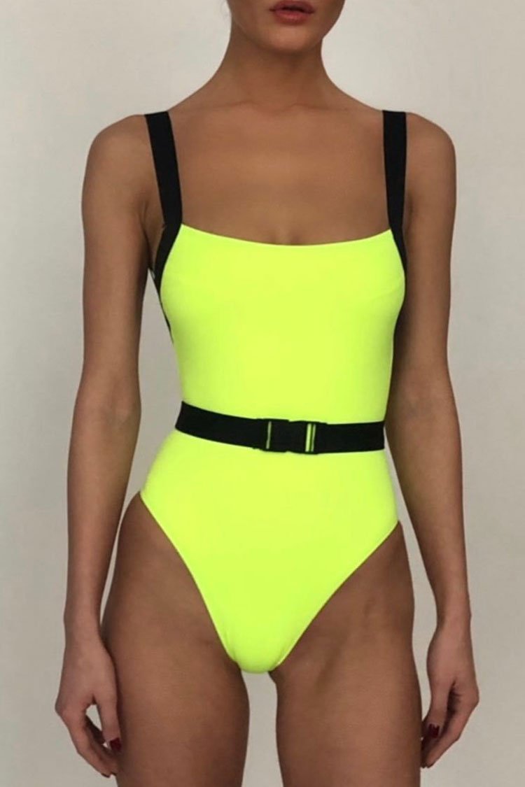 Neon Belted Low Back One Piece Swimsuit - Shop Trendy Women's Clothing | LoverChic