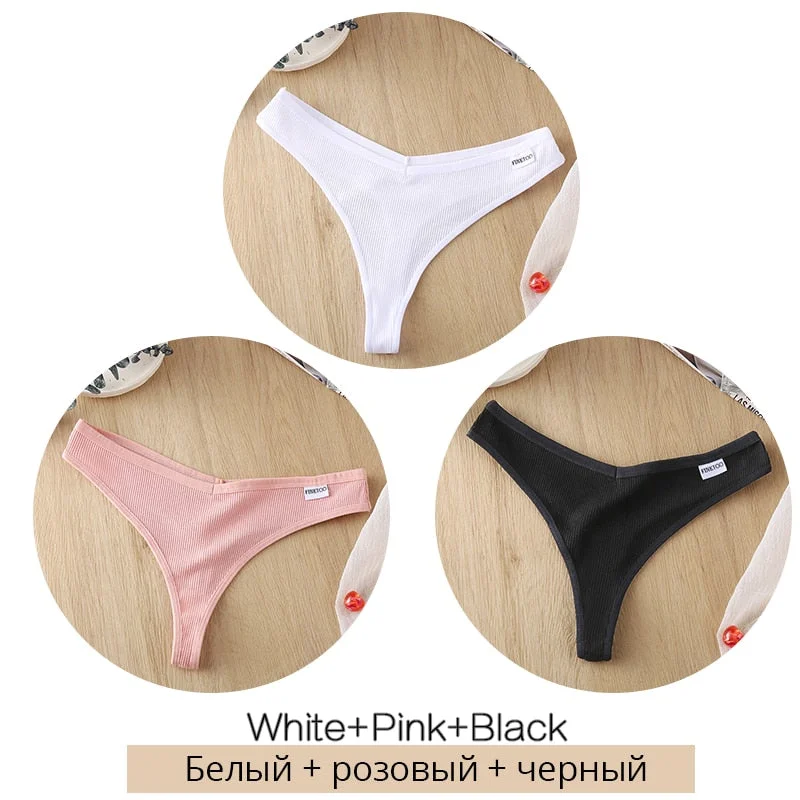 3PCS/Set Cotton G-string Panties Women's Underwear Sexy Panties Female Underpants Thong Women Solid Color Pantys Lingerie M-XL