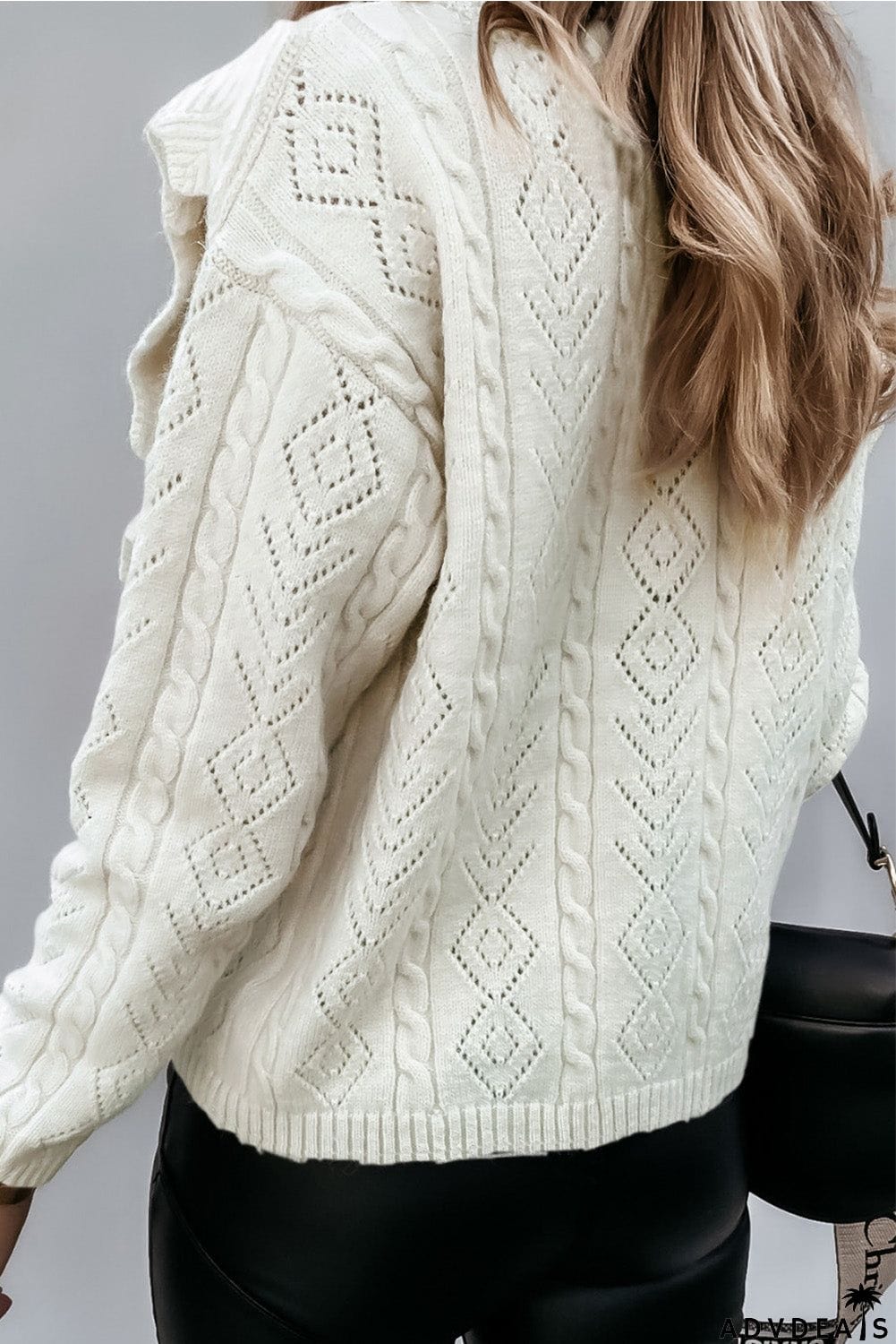 Ruffled Buttoned Open Front Knitted Sweater