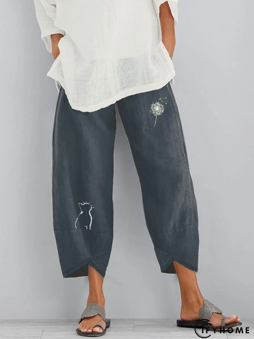 Casual Vintage Cotton-Blend Animal Pants | IFYHOME