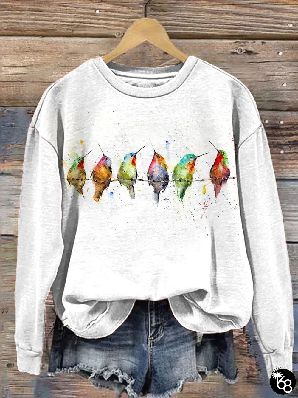 Watercolor Birds Print Casual Cozy Sweatshirt | 168DEAL