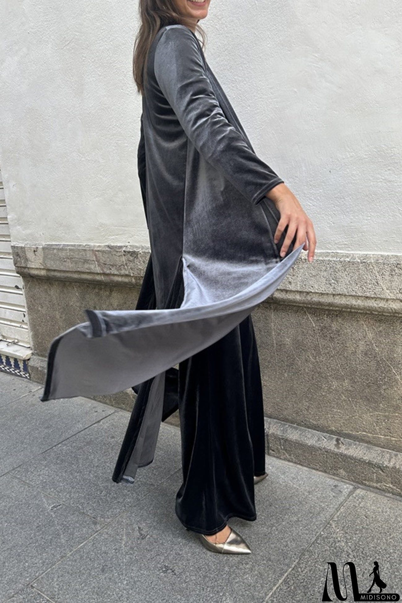 MidiSono - Velvet Slit Long Cardigan Two-piece Pants Suits