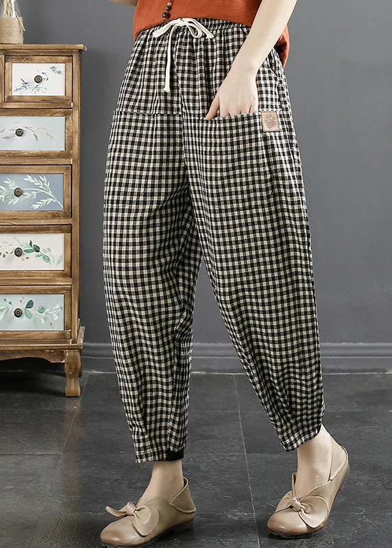 Handmade Grey Oversized Plaid Linen Harem Pants Spring