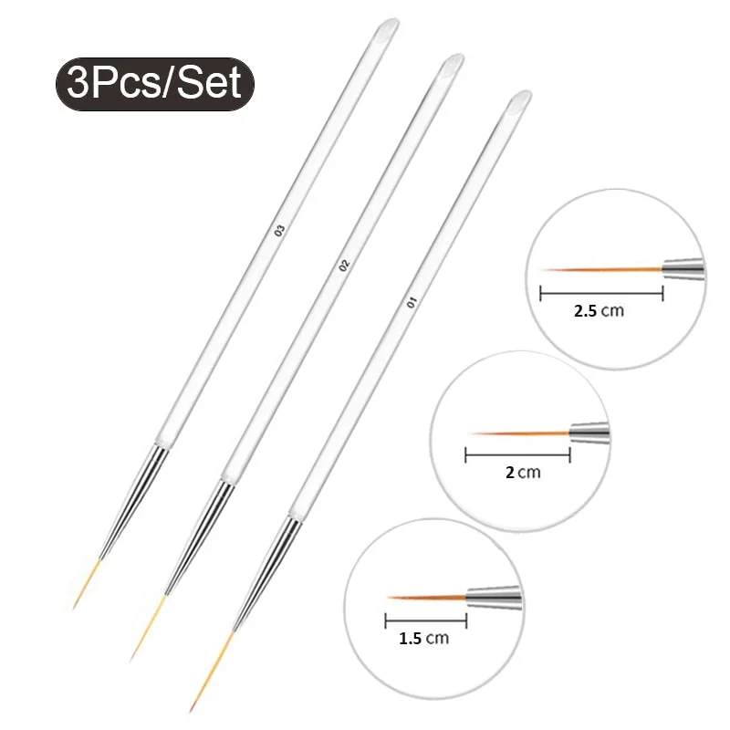 3Pcs Acrylic French Stripe Nail Art Liner Brush Set 3D Tips Manicure Ultra-thin Line Drawing Pen UV Gel Brushes Painting Tools-Nail Inspo