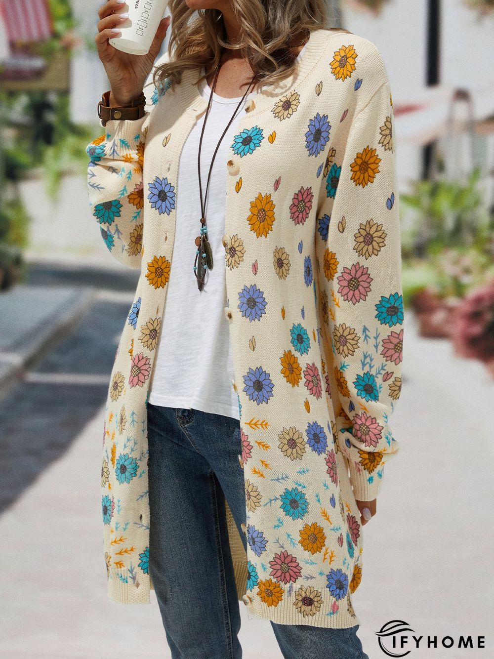 Casual Pattern Cardigan Long Sleeve Sweater coat | IFYHOME