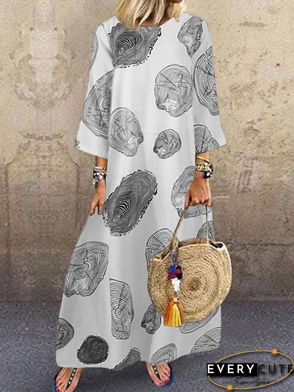 Women's Shift Dress Maxi long Dress 3/4 Length Sleeve Solid Color Geometric Print Summer Hot Casual White Black Red Yellow M L XL XXL 3XL 4XL 5XL White Dresses