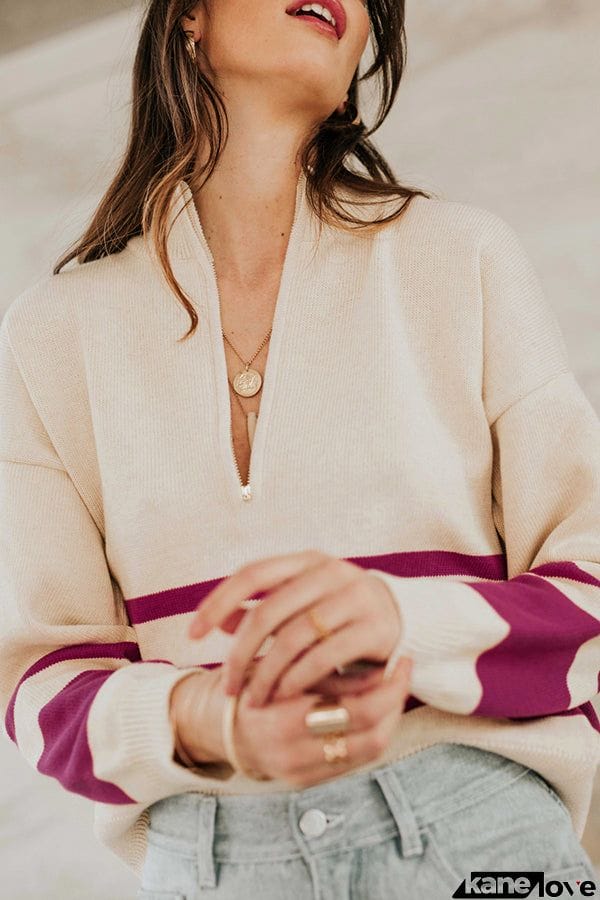 Oversized Stripe Half Zip Sweater