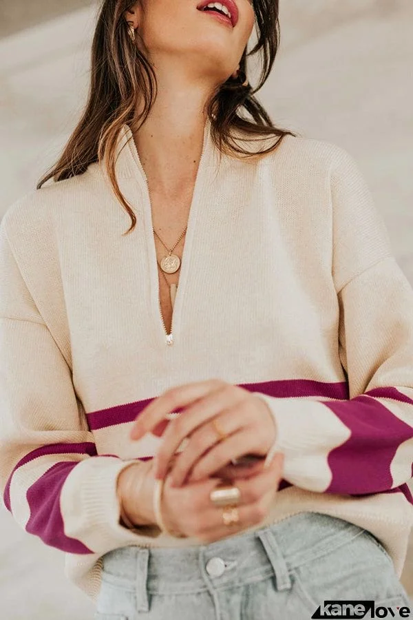 Oversized Stripe Half Zip Sweater