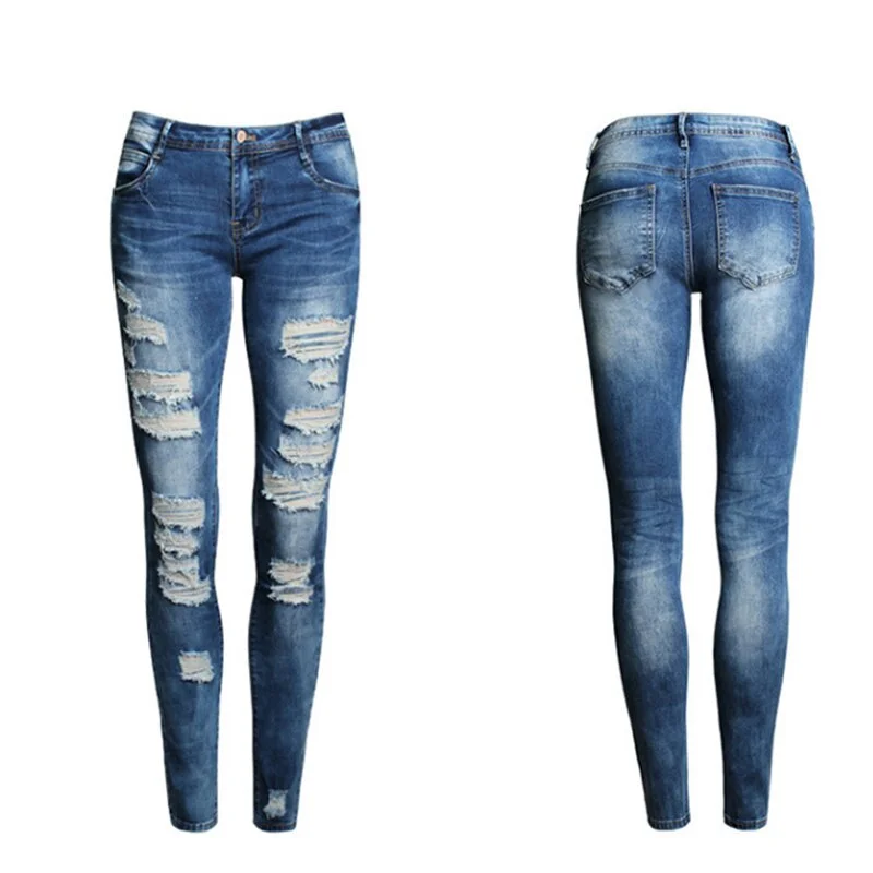 Colourp Women Jeans Blue Slim Ripped Jeans for Women Skinny Distressed Washed Stretch Denim Mom Jeans High Waist Pants Femme Bleached