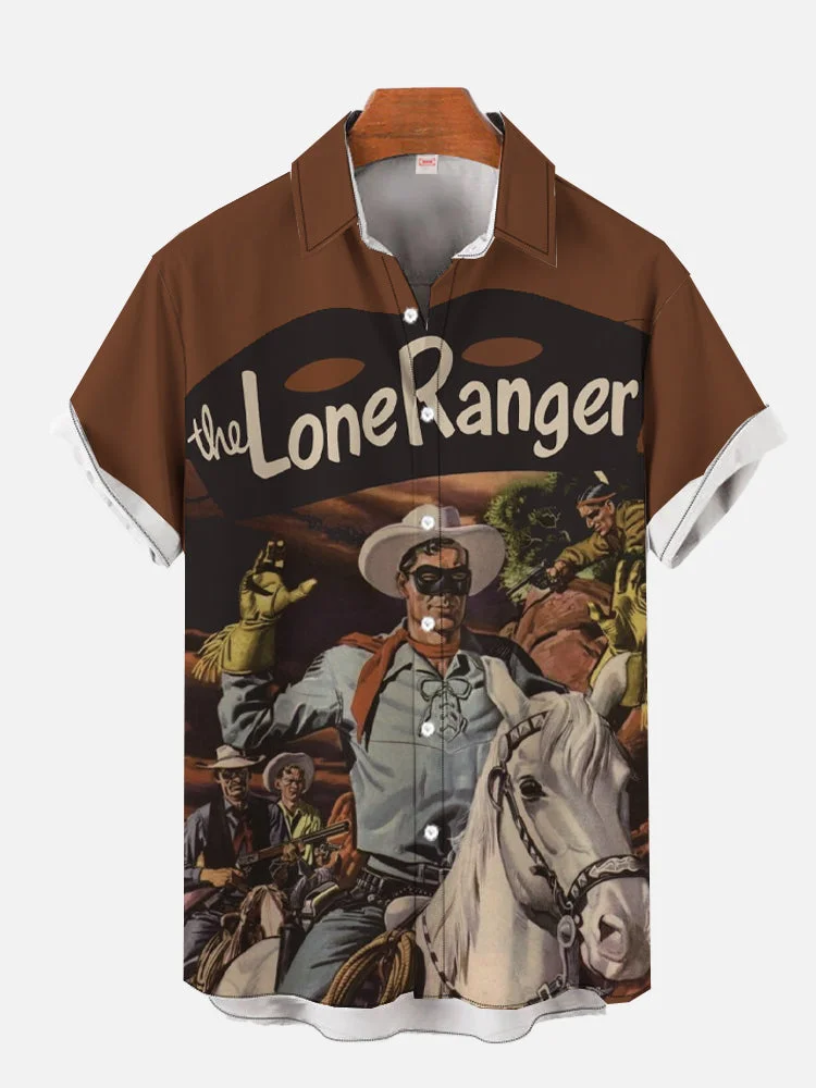 Brown The Lone Ranger Ride Again Printing Men's Short Sleeve Shirt