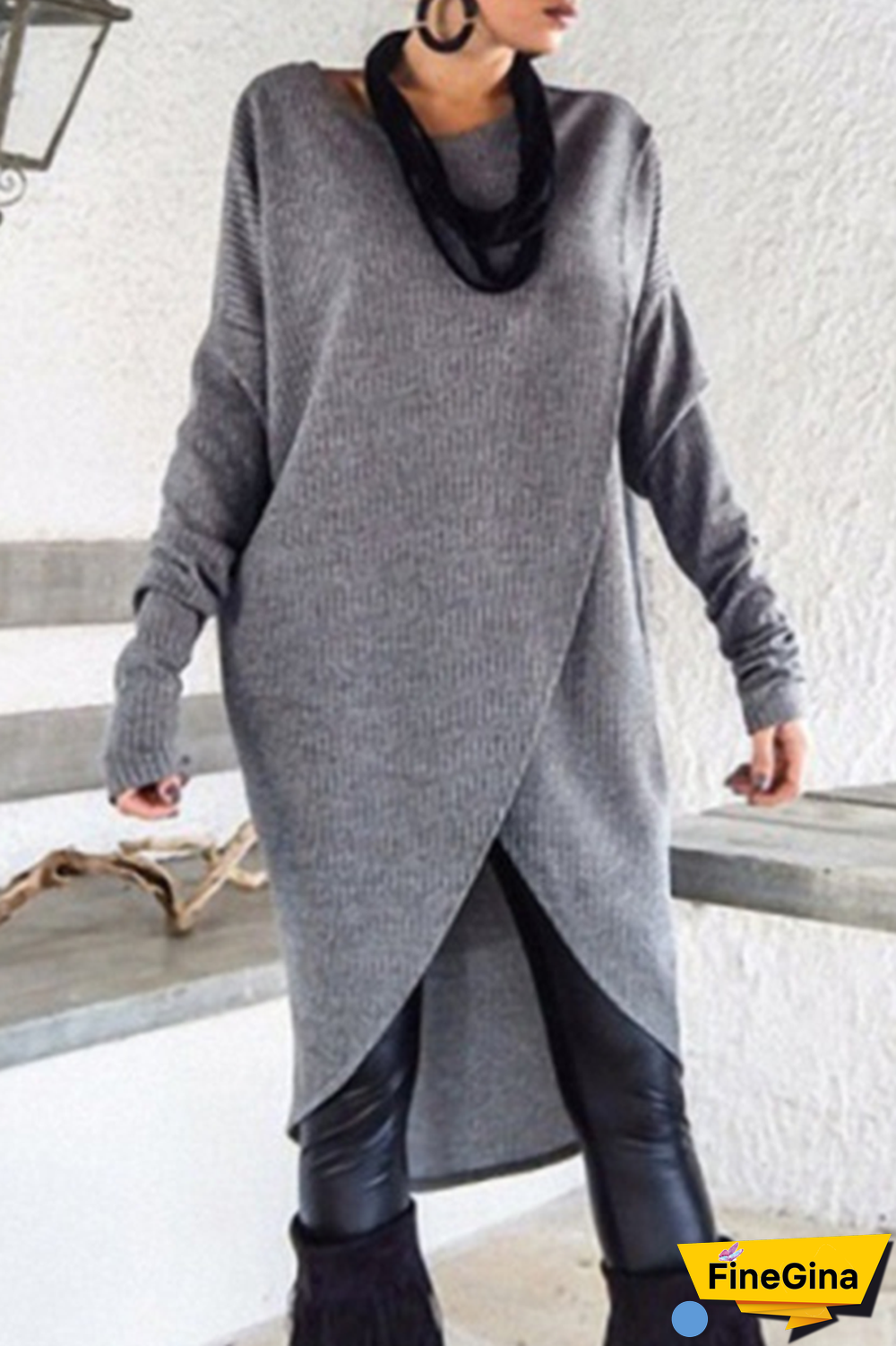 Casual Solid Split Joint Asymmetrical O Neck A Line Dresses