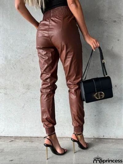 Smocked High Waist Pants with Pockets