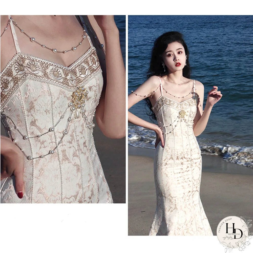 High Quality Gorgeous Evening Dresses For Women Court Style Retro Fishtail Prom Spaghetti Dress Vintage Fashion Summer Vestidos