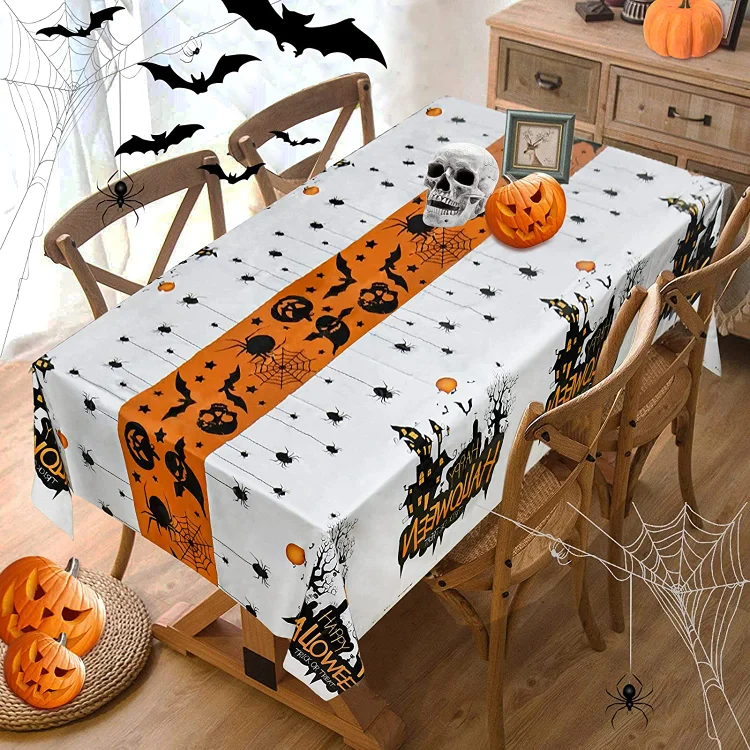 Halloween Pumpkin Castle Rectangle Tablecloth Holiday Party Decorations Reusable Waterproof Tablecloth Kitchen Table Decor