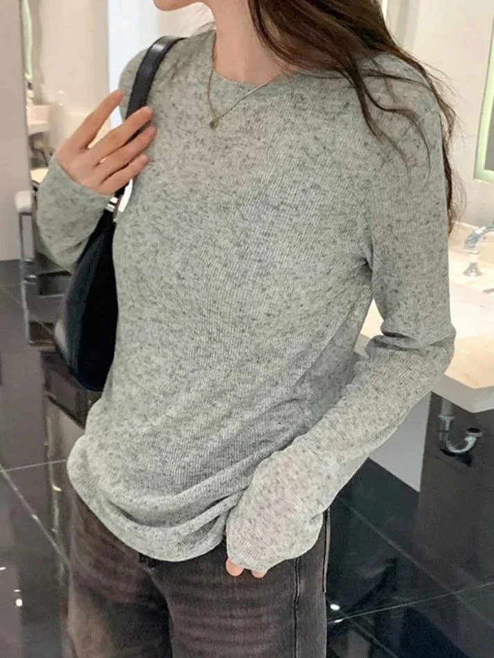 Brownm Solid Color Thin Long Sleeve Knit