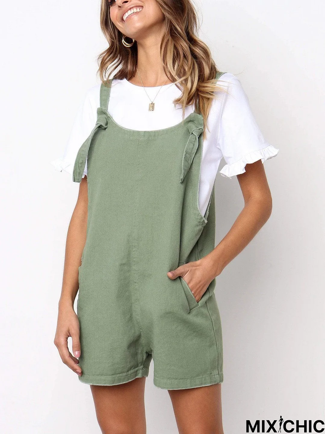 Solid Pockets Casual Jumpsuit & Romper