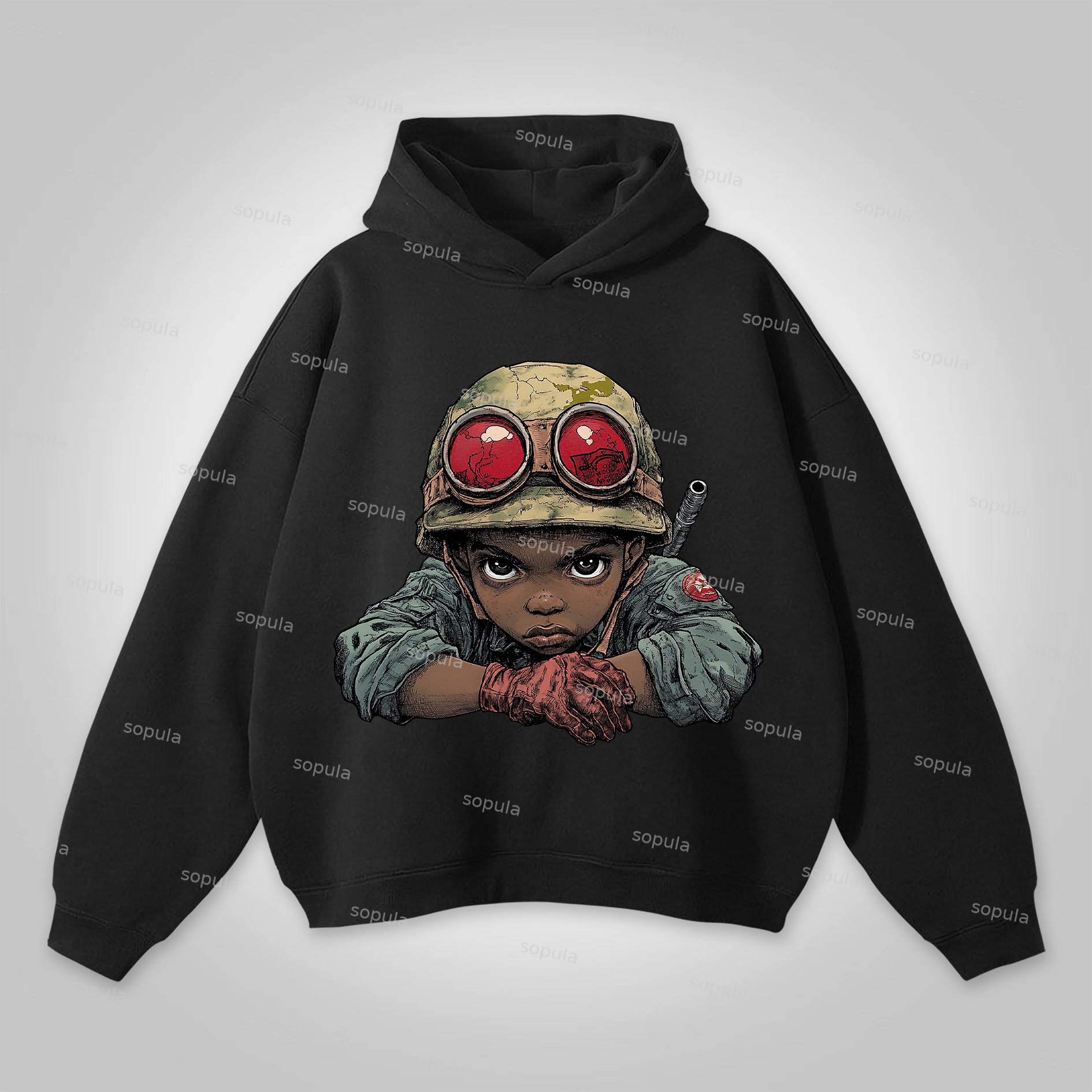 Sopula Flame Soldier Boy Graphic Print Hoodie - SOPULA
