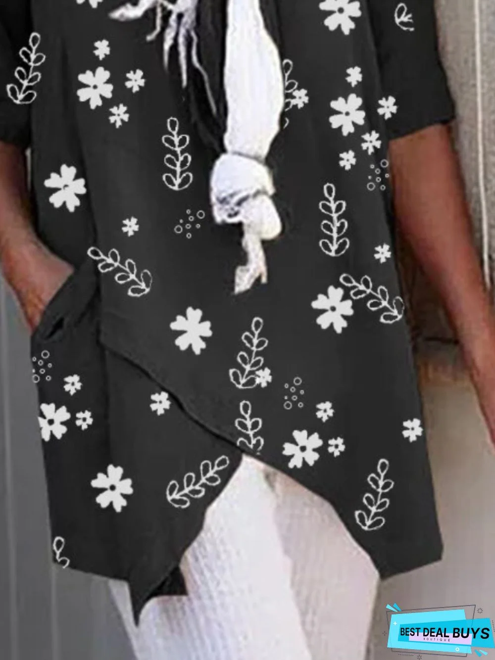 Asymmetrical Floral-print Round Neck T-shirt