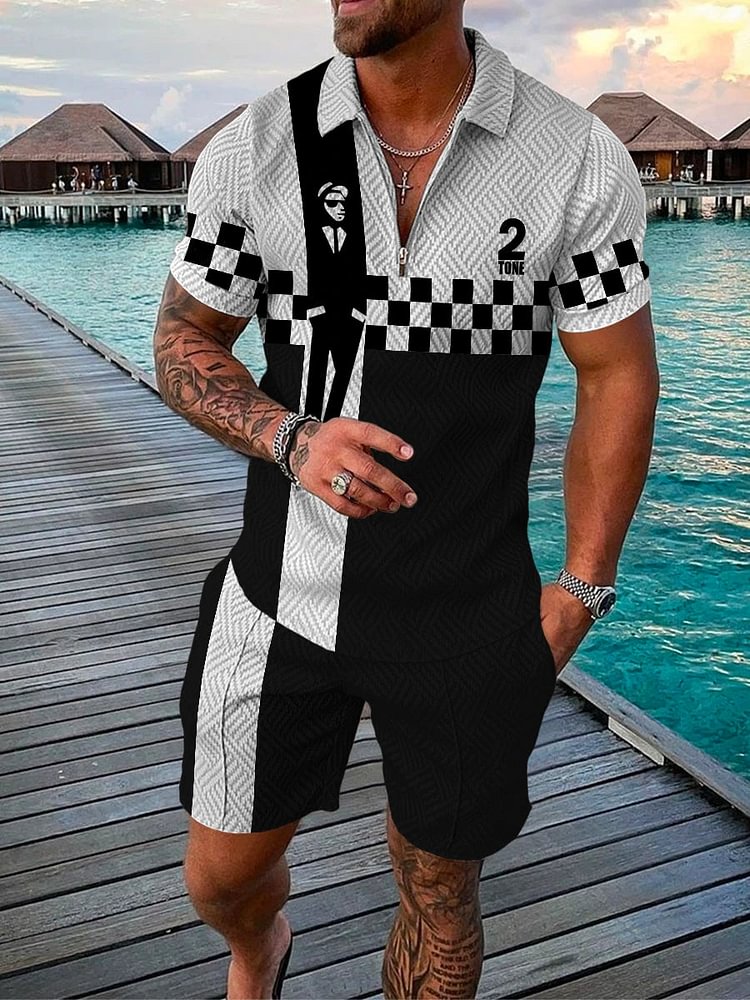 Men's Printed Polo Shirt Upper and Lower Suit