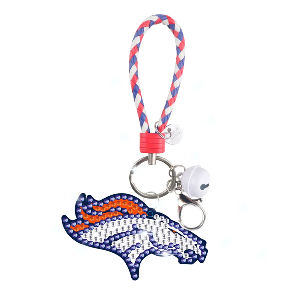 Denver Broncos DIY Diamond Art Keychains Craft Rugby Team Badge Hanging Ornament(Double Sided)