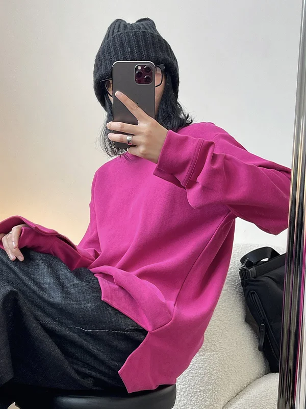 Simple And Loose Solid Color Slit T-Shirt Top - yankia