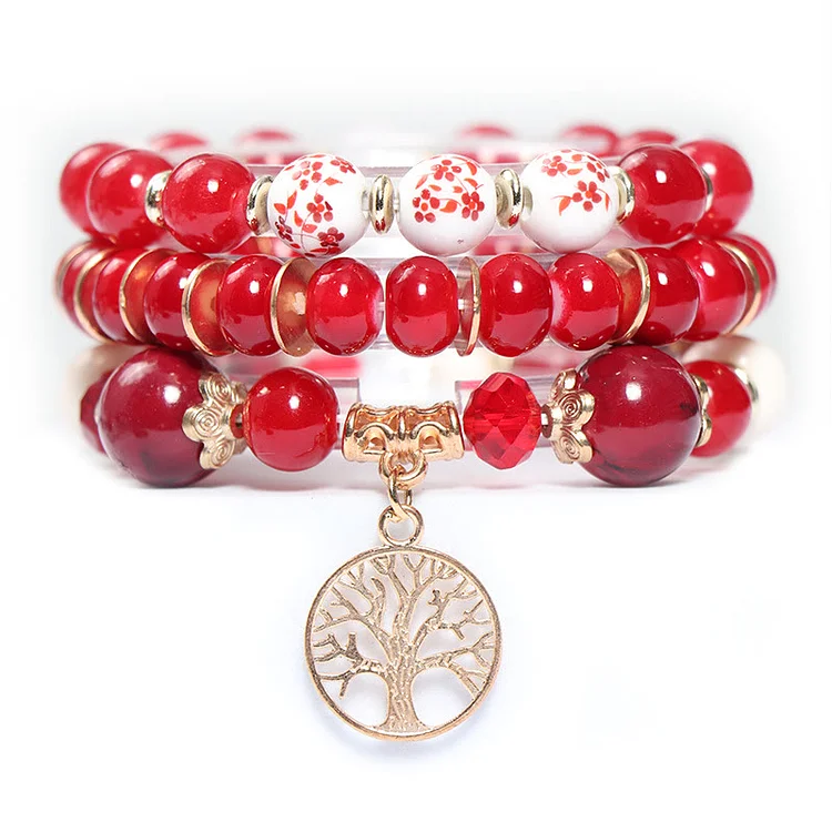 Olivenorma Boho Handmade Tree Of Life Crystal Bracelet Set