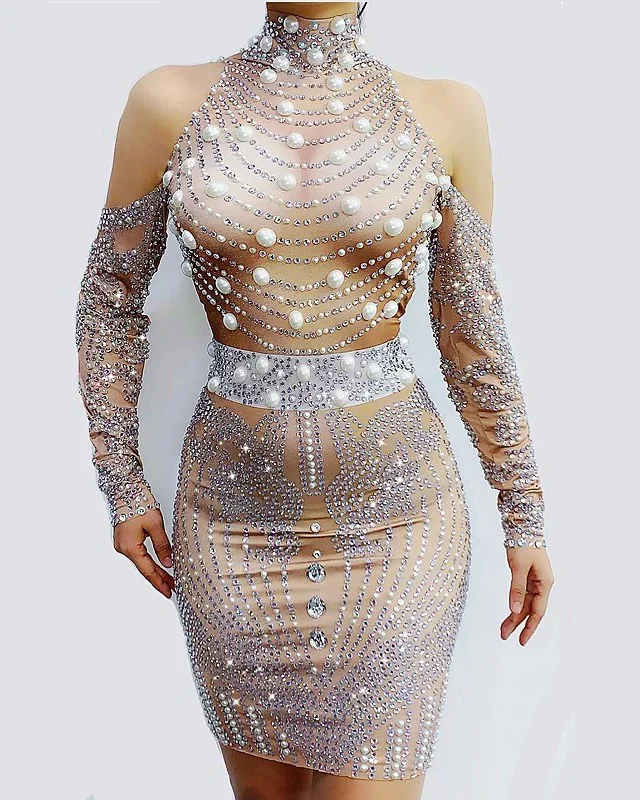Elegant Pearl Sparkle Mini Dress
