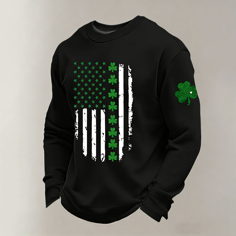 Women's St. Patrick's Day Shamrock Print Crew Neck Sweatshirt artswardrobe
