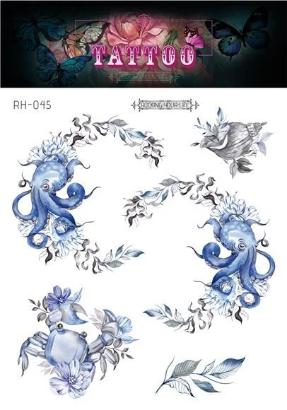 12 Kinds Handpainted Ocean Tattoo Sticker Flower Whale Starfish Turtle Temporary Body Art Disposable Make Up tatouage temporaire