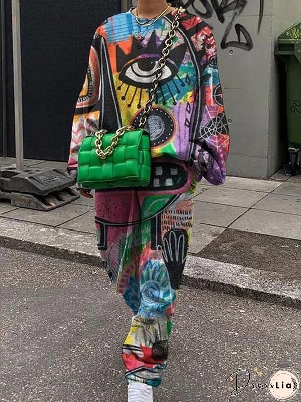 Women's Sets Casual Printed Long Sleeve Sweatshirt & Pants Two Piece Set
