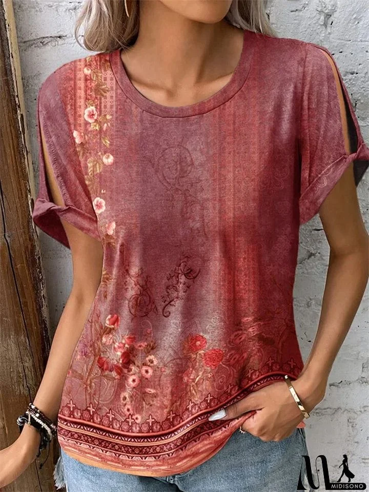 MidiSono - Women's Floral Printed Short-sleeved Ethnic Style Shirts