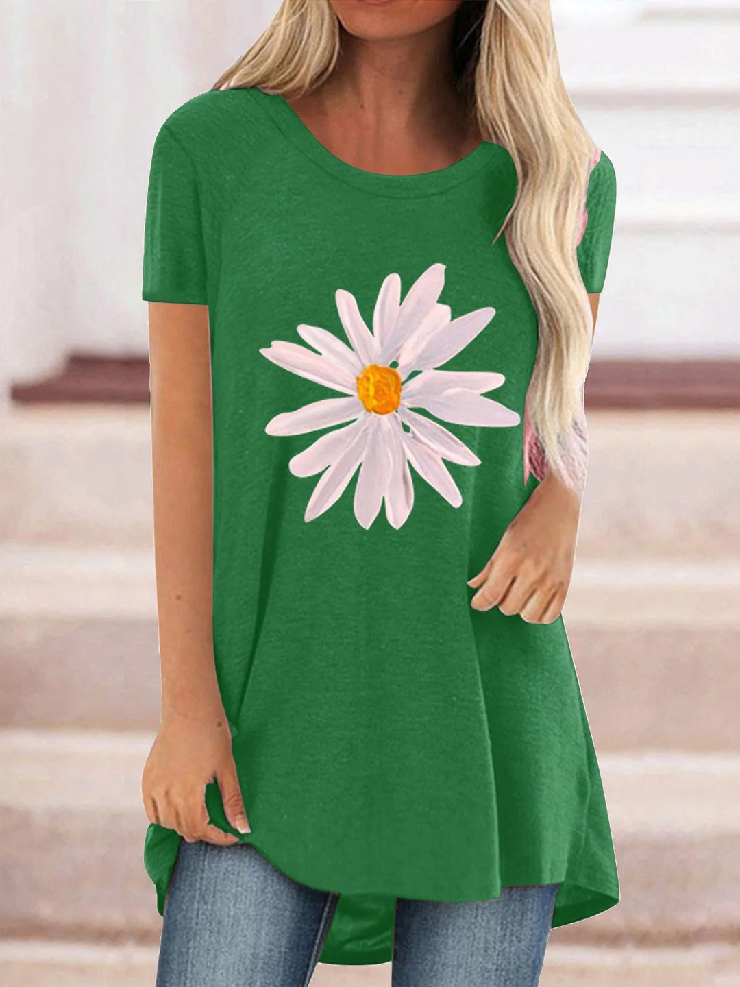 Women Half Sleeve V-neck Solid Color Dress