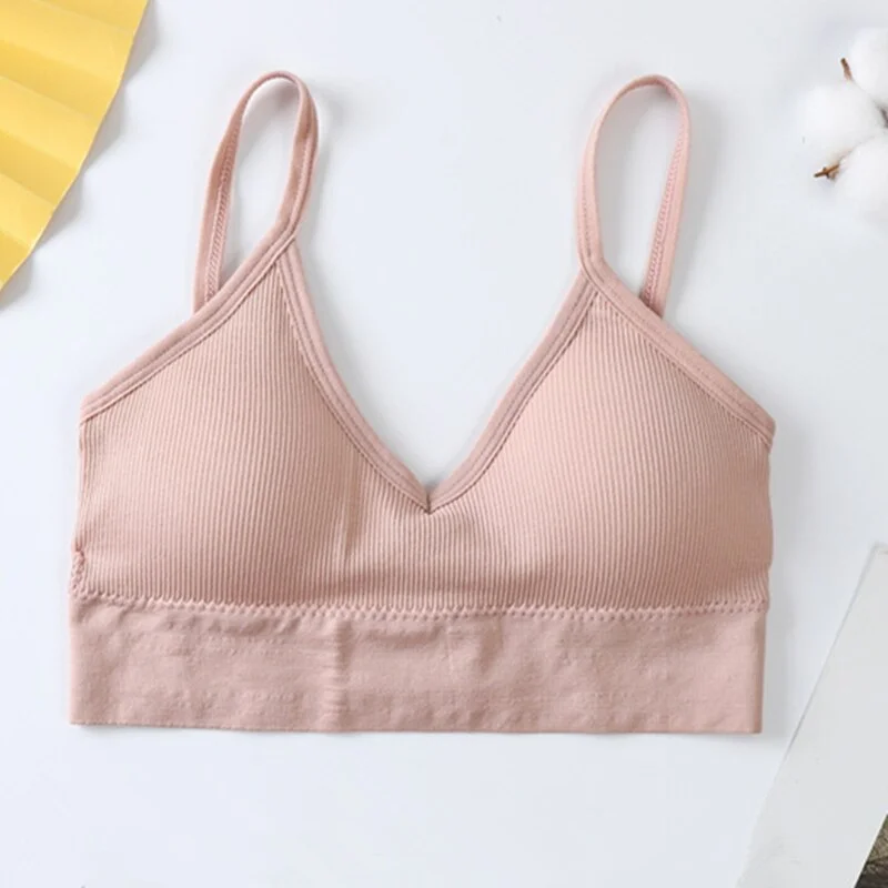 Billionm Seamless Deep V Tube Tops Women's Sports Triangle Cup Crop Top Wireless Padded Thin Camis Bra Top Underwear