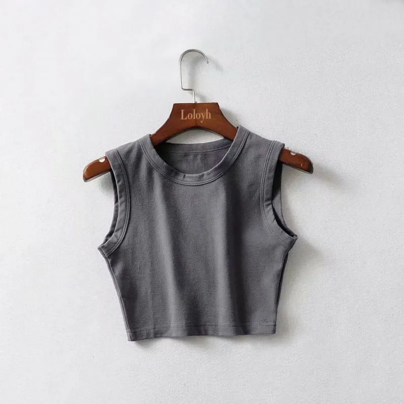 Churchf Churchf 2024 New Women's Top Cycling Vest Cotton Pure Color Wide Edge Short Crop Vest