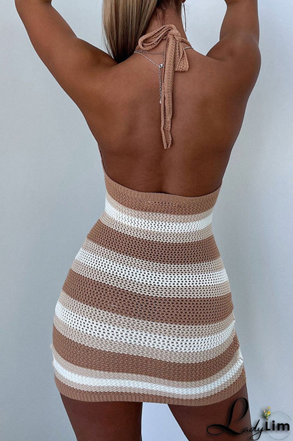 Green Sexy Print Split Joint Backless Halter Pencil Skirt Dresses