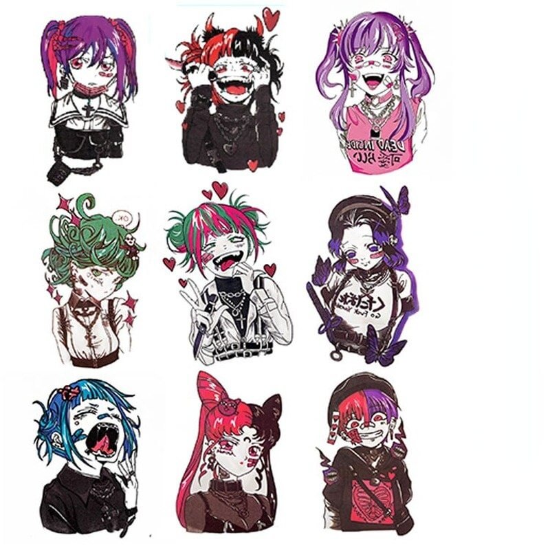 9 Pieces/Set Dark Sweet Sexy Girl Geisha Flower Arm Tattoo Sticker Waterproof Female Long-lasting Cartoon Tattoo Stickers