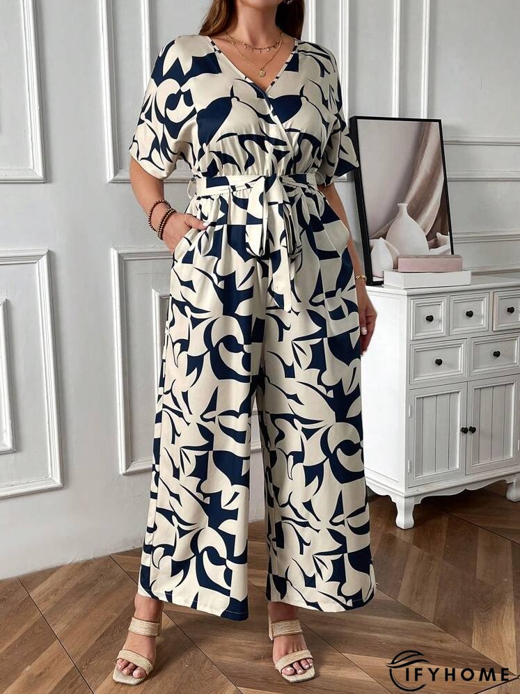 Plus Size Summer Casual Jumpsuit With Random Print And Batwing Sleeves | IFYHOME