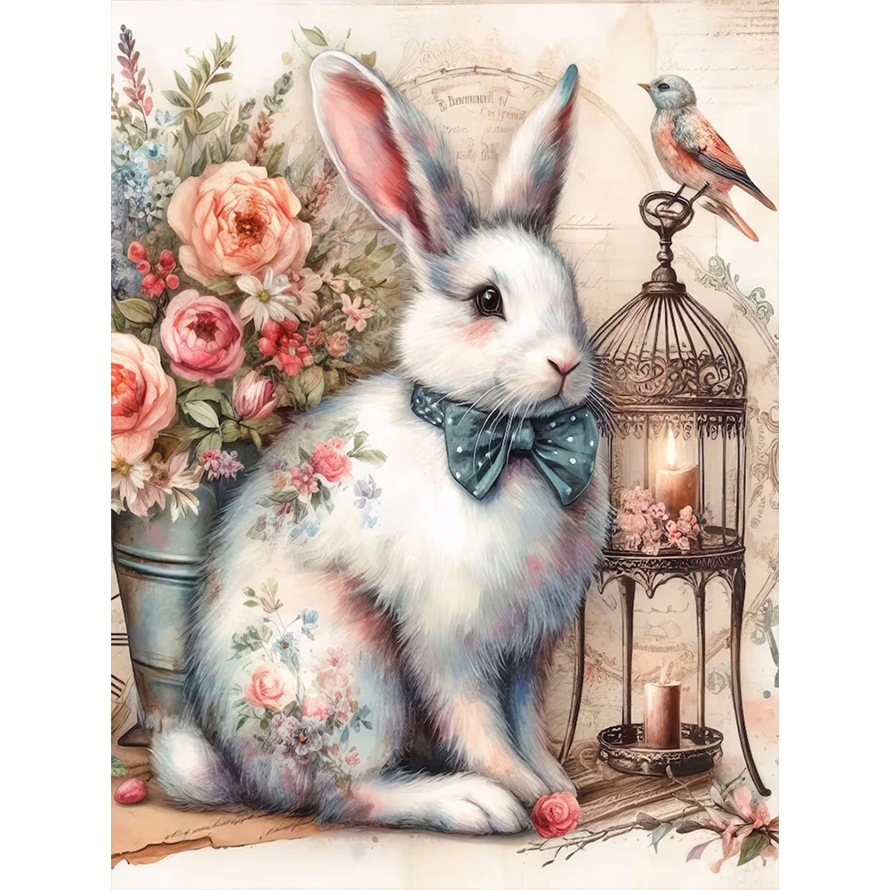 Full Round Diamond Painting - Cute Rabbit with Bird(Canvas|30*40cm)