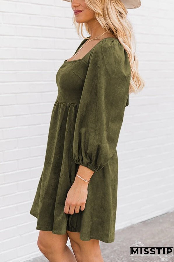 Washed Square Neck High Waist Flared Short Dress